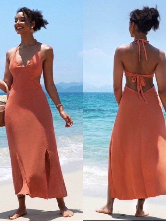 unknown Dresses & Skirts - Halter Tie-Back Maxi Dress in Rust/rose